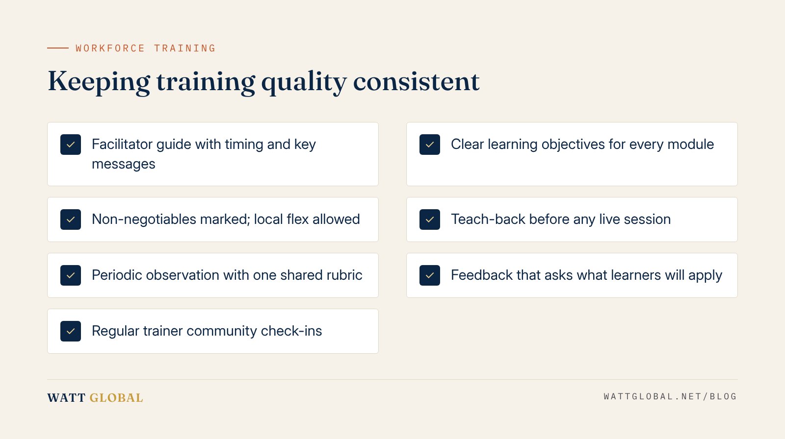 A checklist for keeping internal training quality consistent